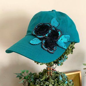 Women's Teal Canvas cap with black embellishments -NWT